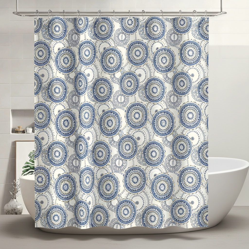 Waterproof Shower Curtain with Plastic Hooks - Splash Design
