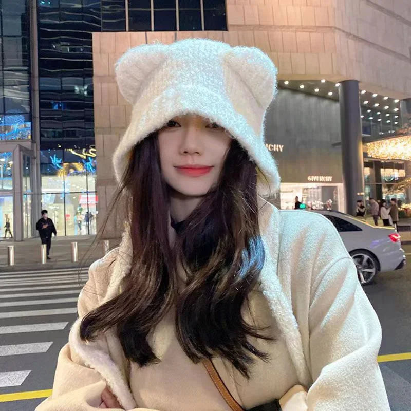 Charming Fuzzy Bear Ear Winter Beanie