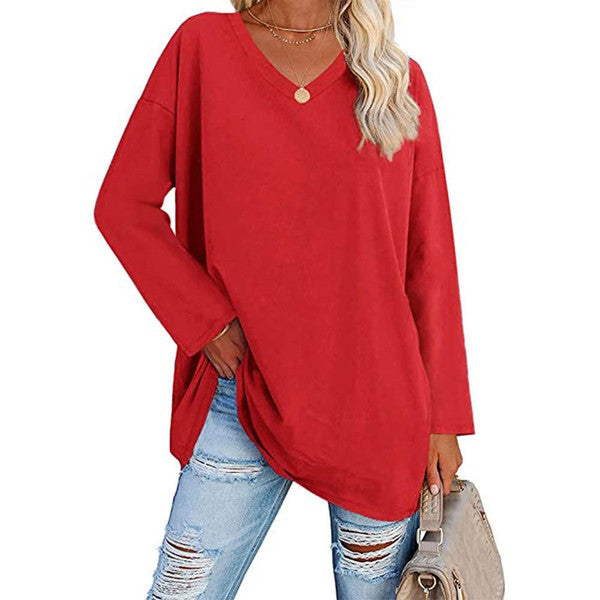 Chic V-Neck Cotton Blend Top for Effortless Style