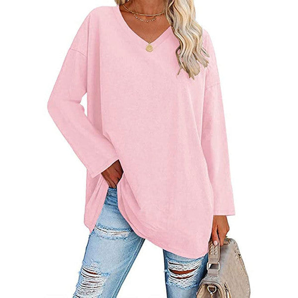 Chic V-Neck Cotton Blend Top for Effortless Style