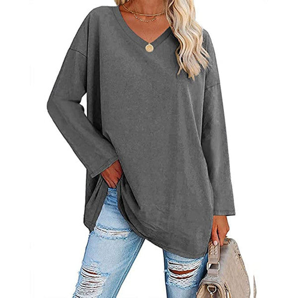 Chic V-Neck Cotton Blend Top for Effortless Style