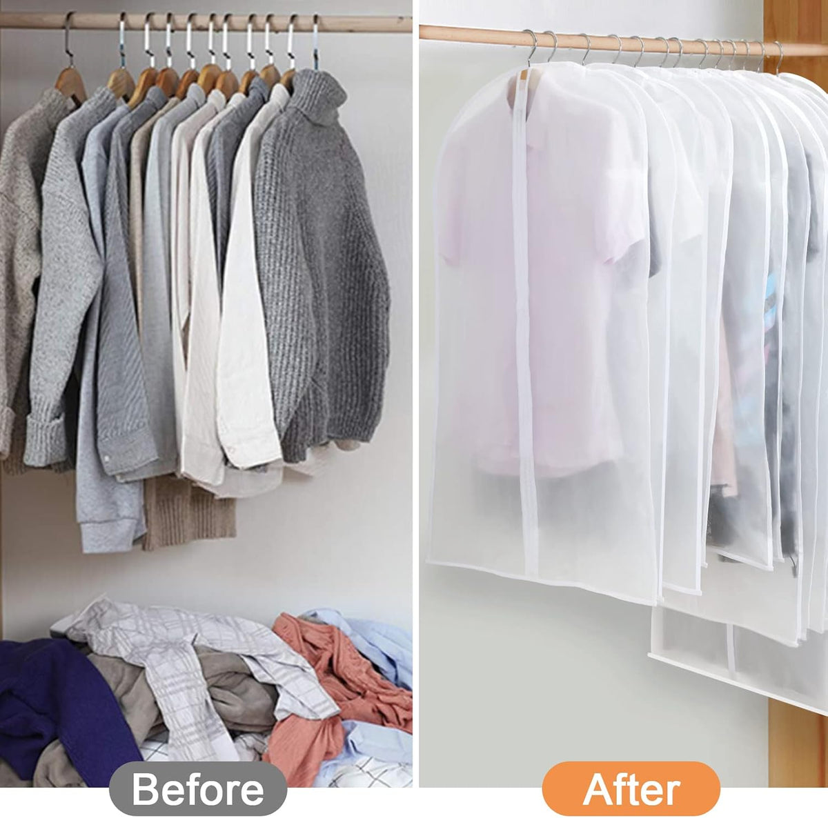 Set of 12 Hanging Garment Covers in 3 Sizes – PEVA Storage Bags