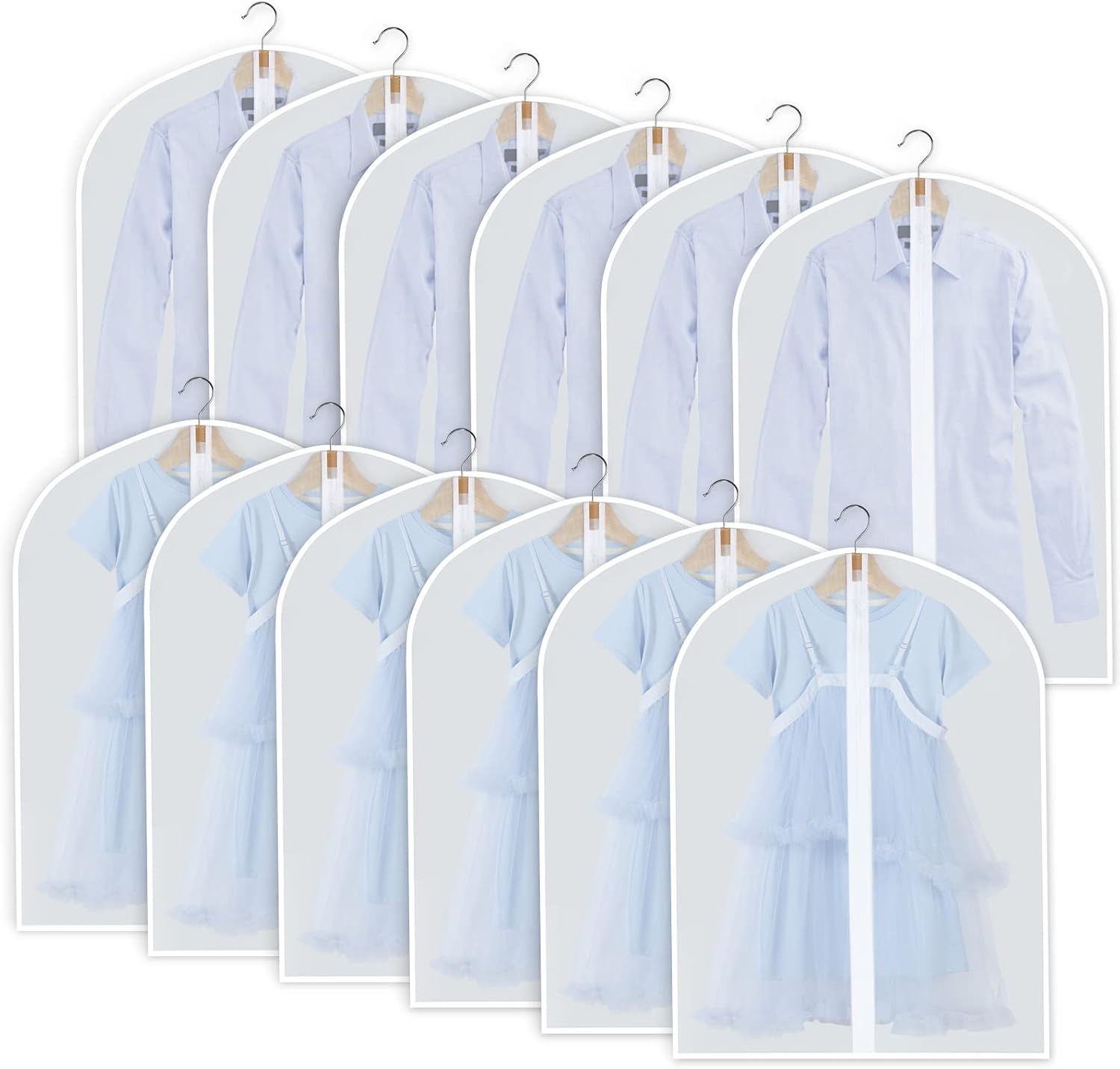Set of 12 Hanging Garment Covers in 3 Sizes – PEVA Storage Bags
