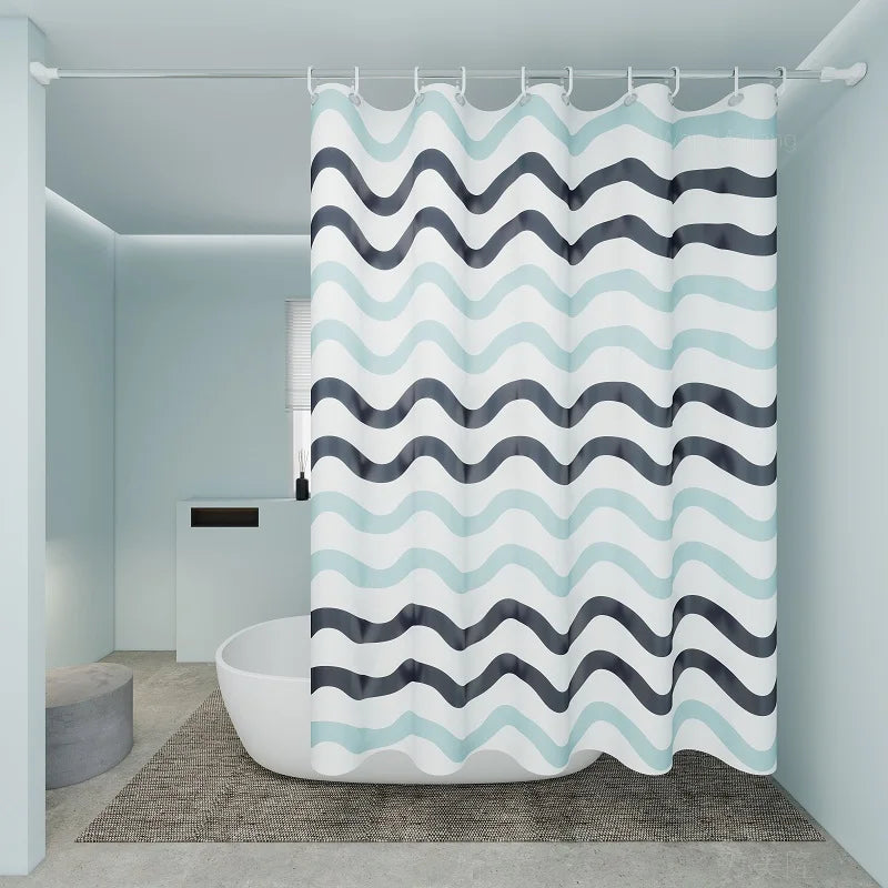 Dual-Sided Wave Pattern Shower Curtain - Aqua Divide