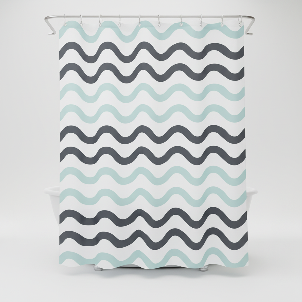 Dual-Sided Wave Pattern Shower Curtain - Aqua Divide