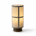 Cross-Pattern Linen Shade & Wood Base Table Lamp