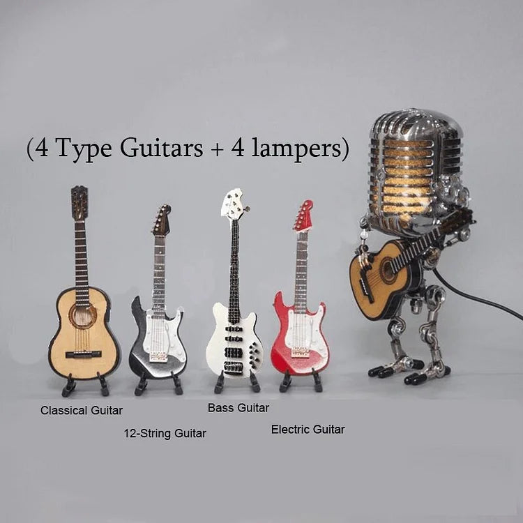 Retro-Inspired Microphone Robot Lamp with Guitar Accent