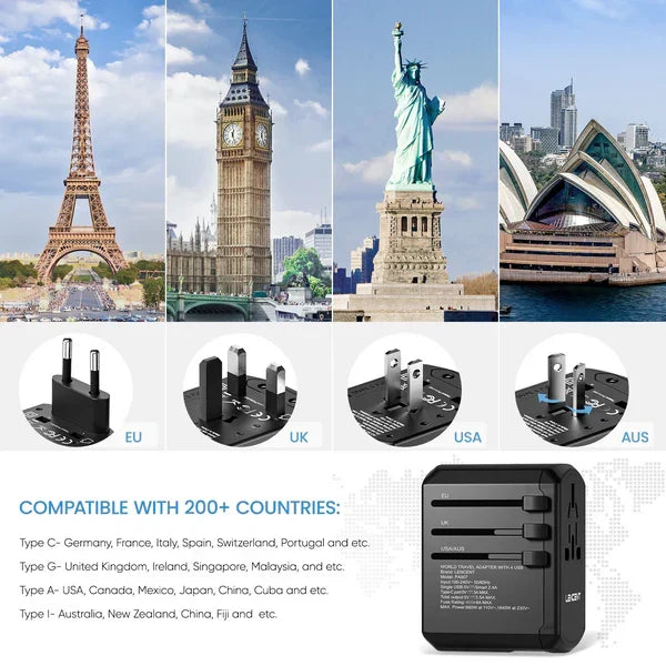 Global Travel Power Hub with USB Charging Ports