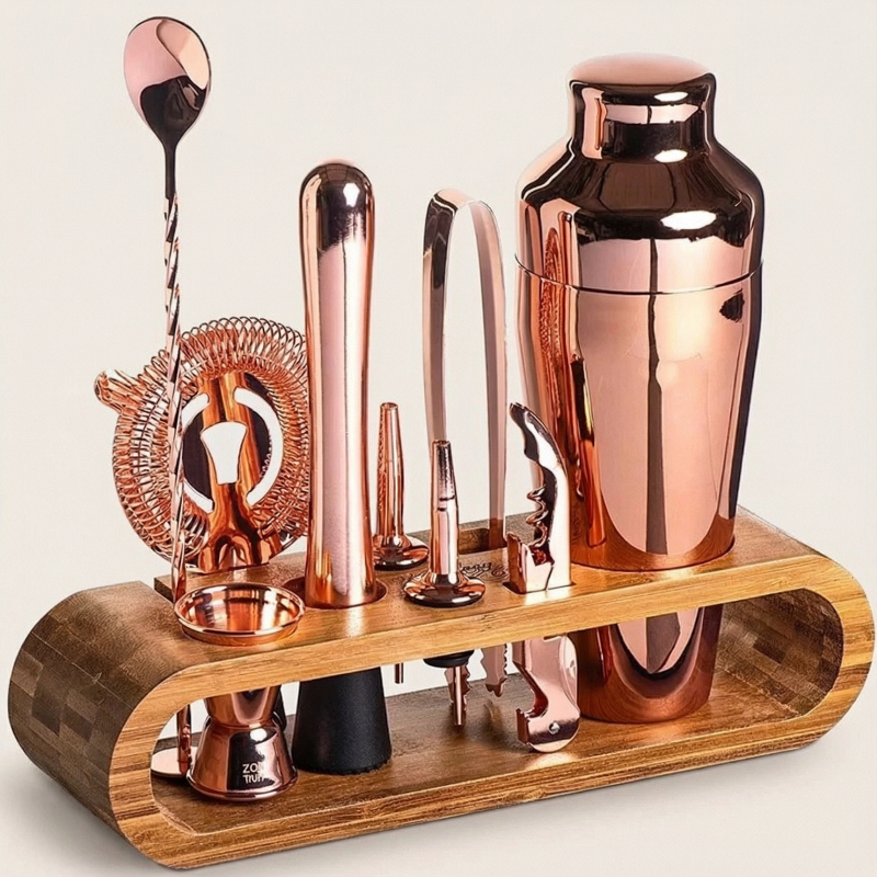 Deluxe 10-Piece Bartender Tool Kit with Stylish Bamboo Stand