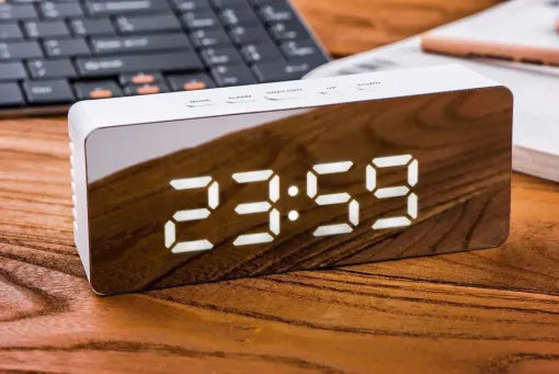 Sleek Smart Mirror Alarm Clock with Nightlight Functionality