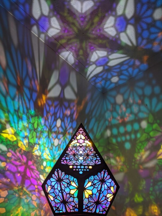 LED Table Lamp with Glass and Leaded Design