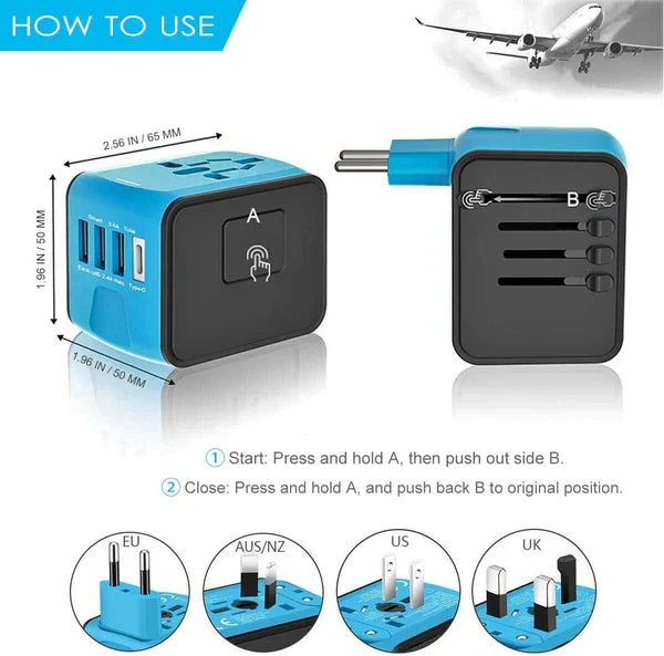 Global Travel Power Hub with USB Charging Ports