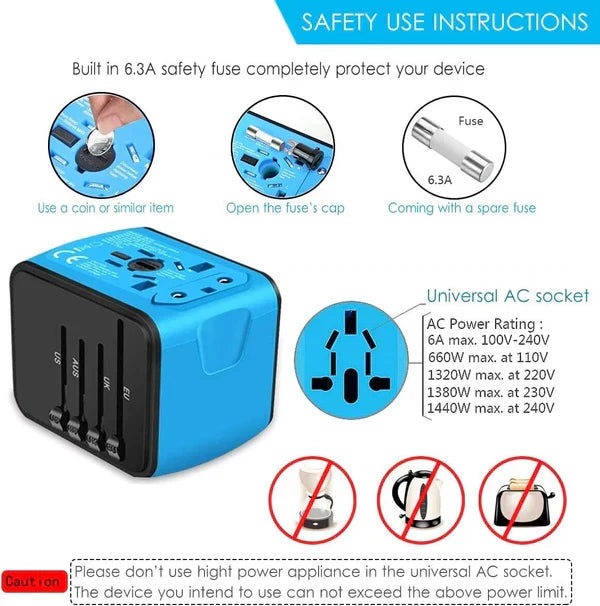 Global Travel Power Hub with USB Charging Ports