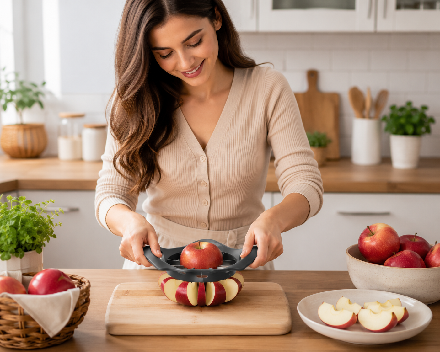 SwiftSlice Pro Stainless Steel Apple Cutter | 8-Blade Precision Slicer for Effortless Fruit Prep