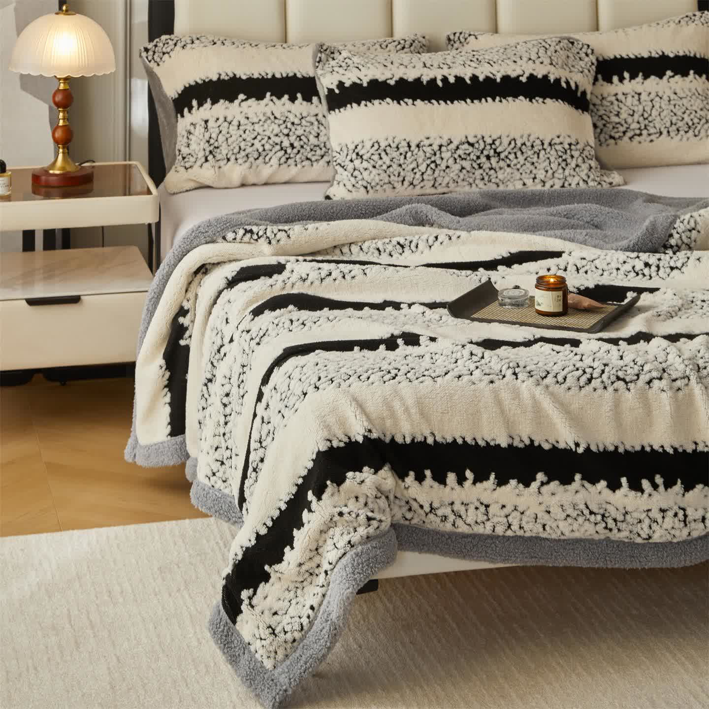 Chic Striped Sherpa Blanket for Ultimate Comfort
