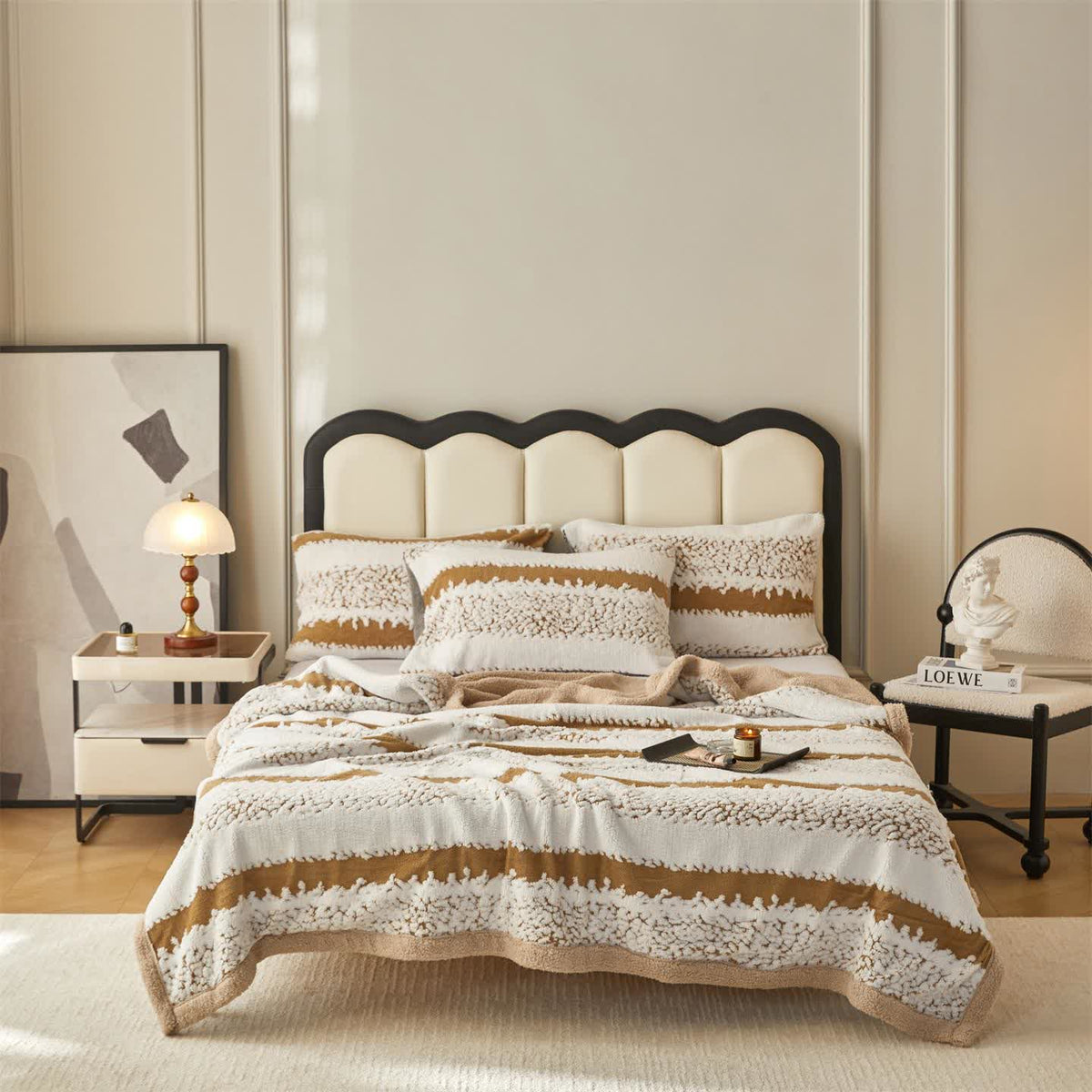 Chic Striped Sherpa Blanket for Ultimate Comfort