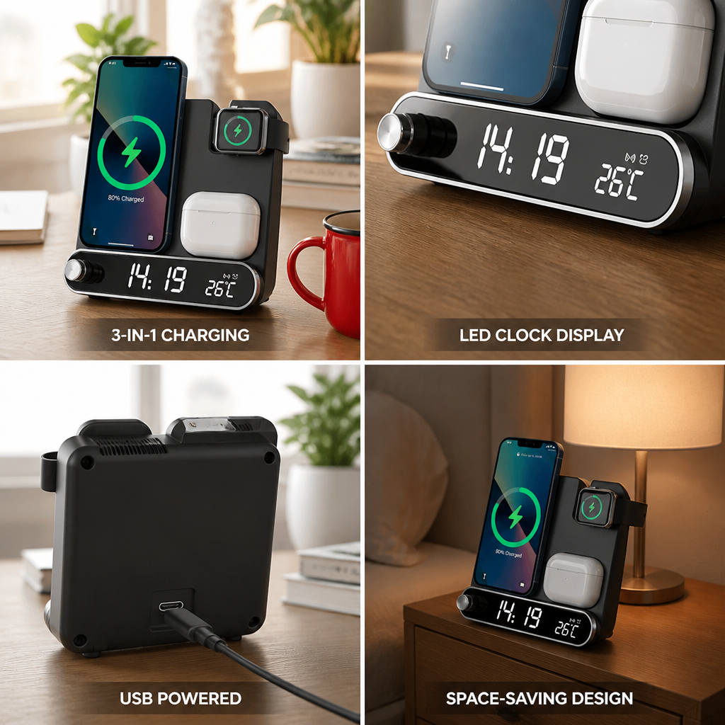 Multi-Pad LED Clock Wireless Charger