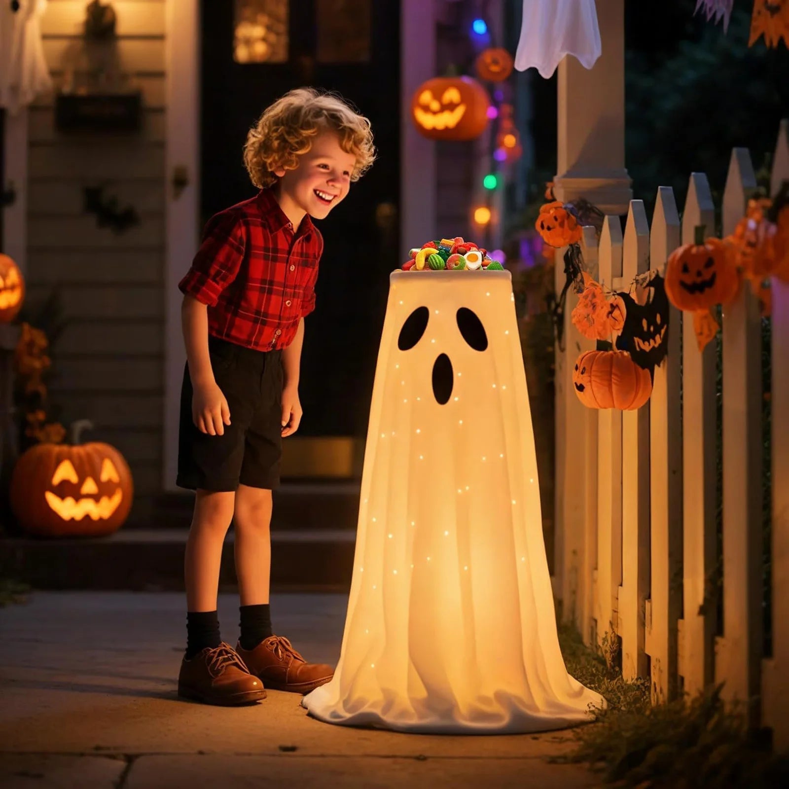 Illuminated Halloween Treat Dispenser with Spooky Ghost Design