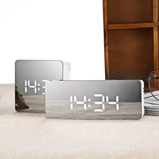 Sleek Smart Mirror Alarm Clock with Nightlight Functionality