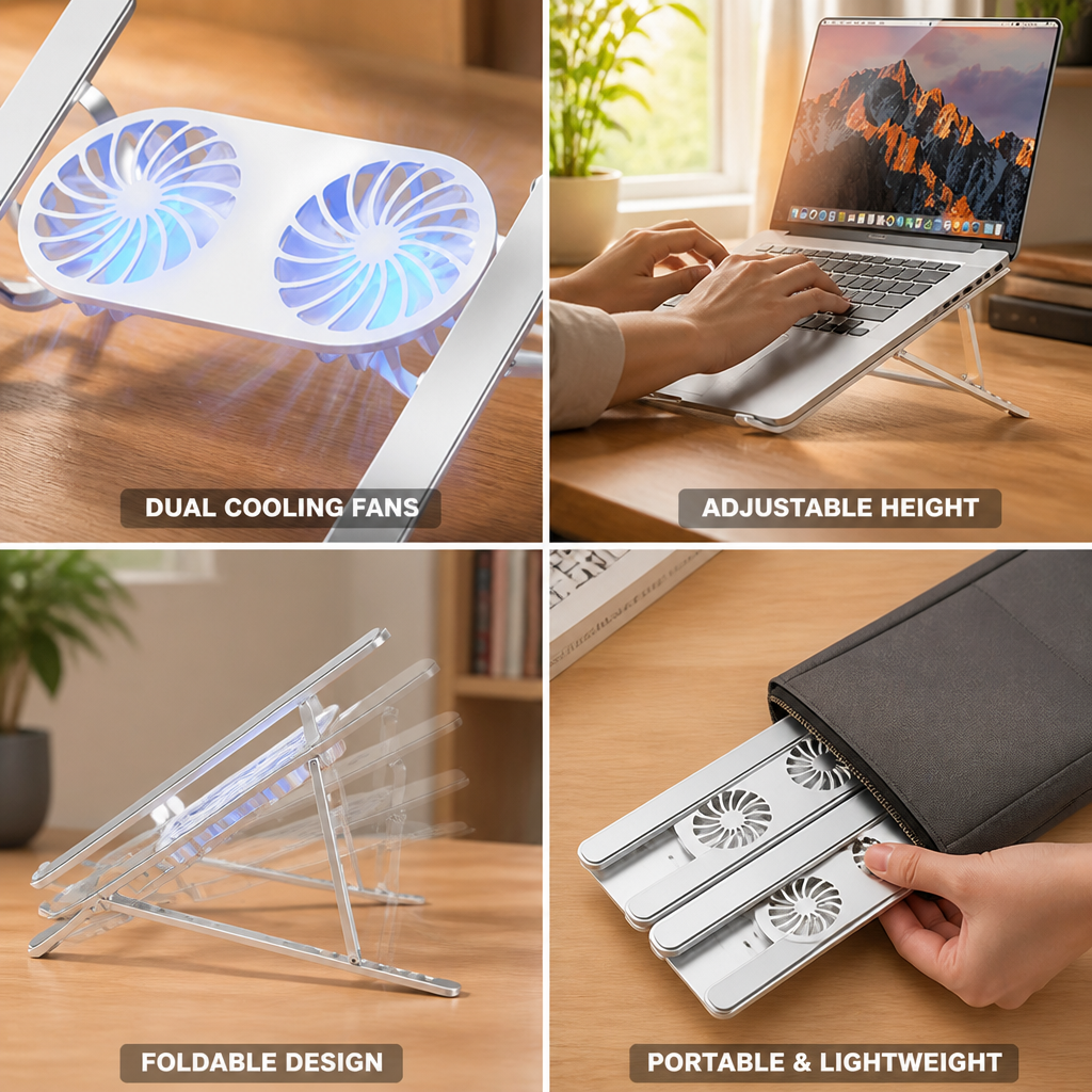 Adjustable Aluminum Laptop Stand With Dual Cooling Fans