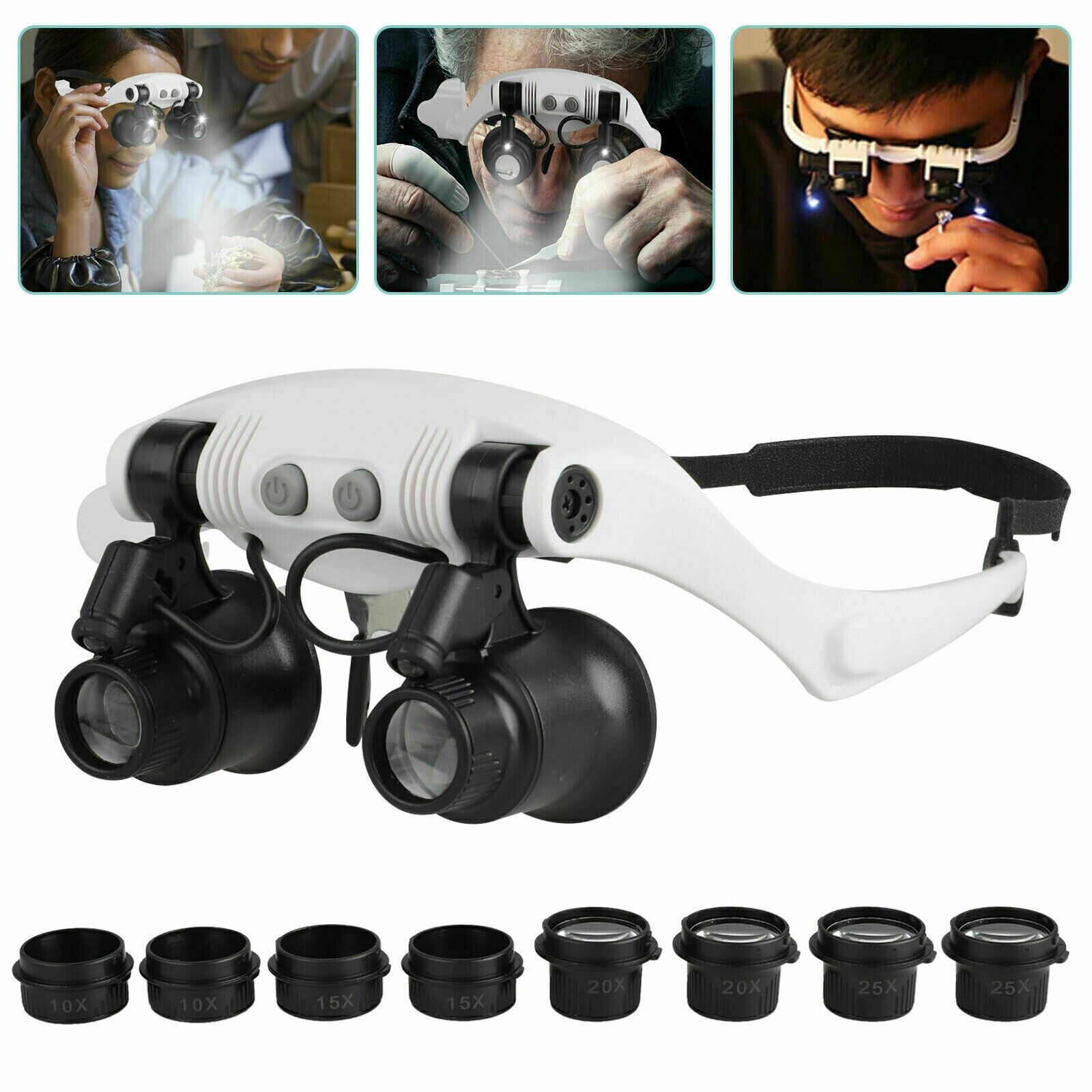 Adjustable LED Magnifying Headset with Interchangeable Lenses