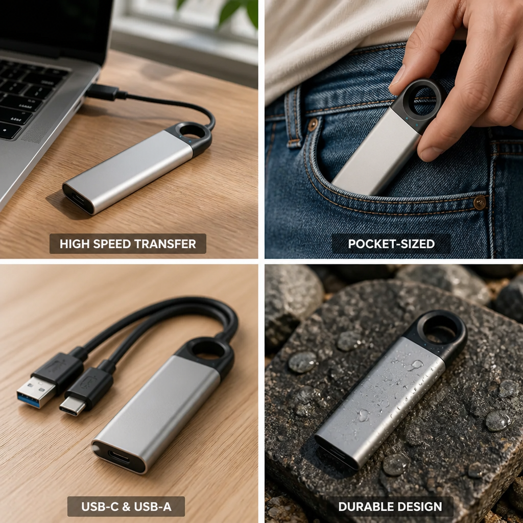 High-Speed Compact Portable SSD (USB-C & USB-A Cable Included)