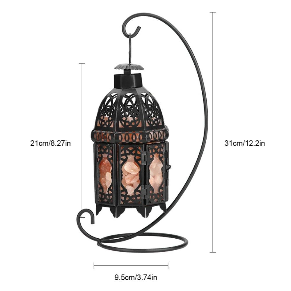 Rustic Salt Crystal Table Lamp with Iron Frame