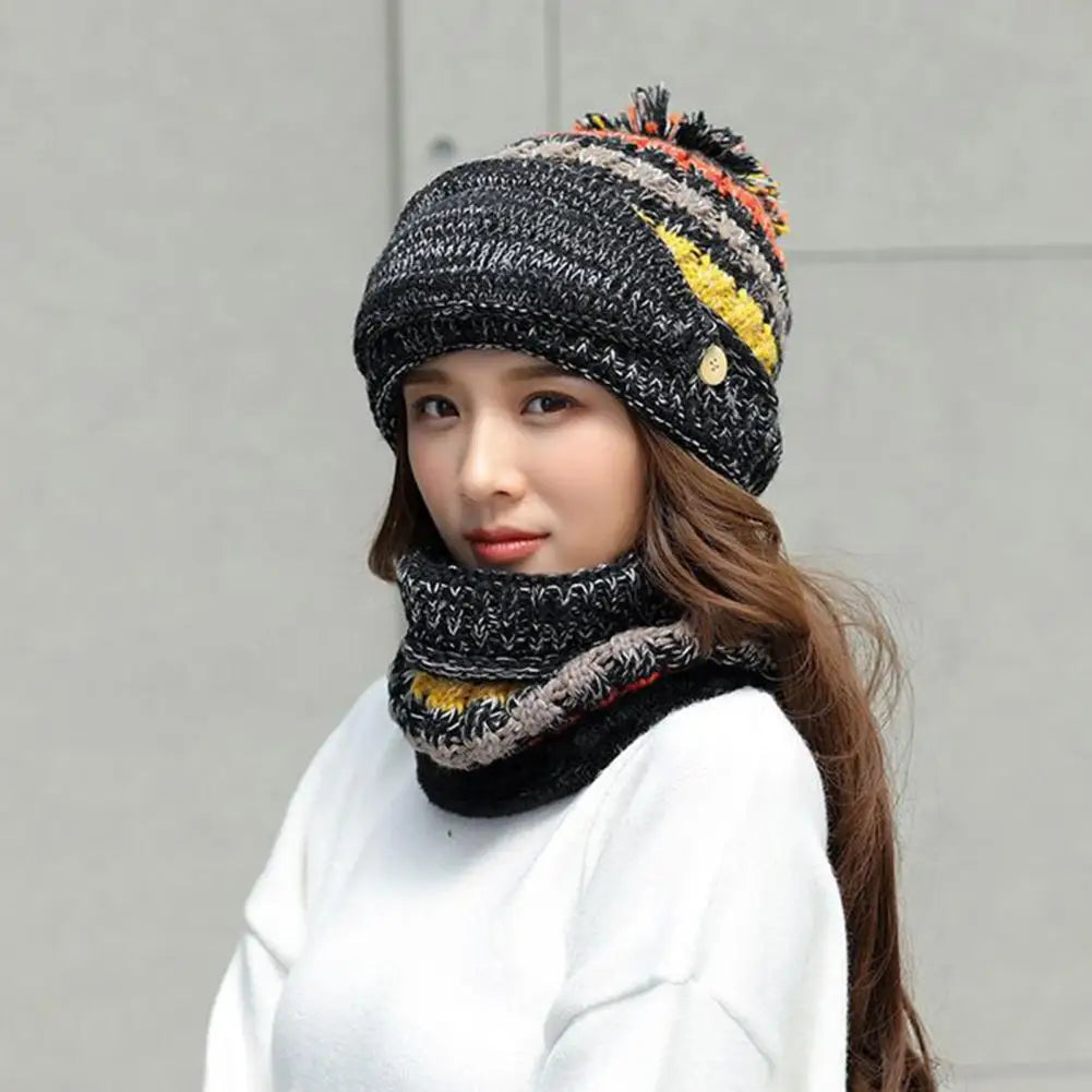 Warm & Stylish Knitted Winter Hat and Scarf Duo with Velvet Lining