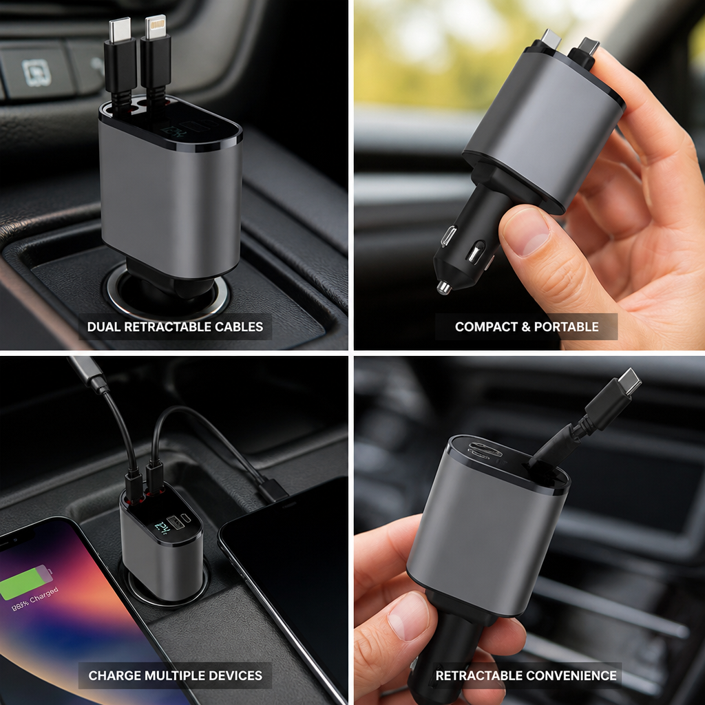 Dual Retractable Lightning & USB-C Car Charger