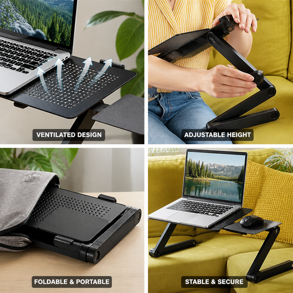 Adjustable Foldable Ventilated Laptop & Tablet Stand (With Mouse Panel)