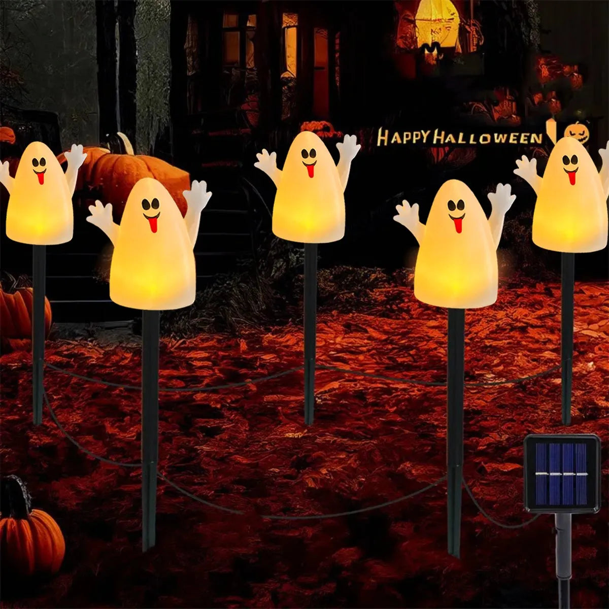 Solar-Powered Halloween Pumpkin & Ghost Light Set