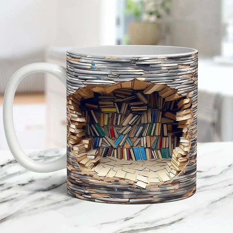 Bookshelf Design Coffee Mug – Perfect Gift for Readers