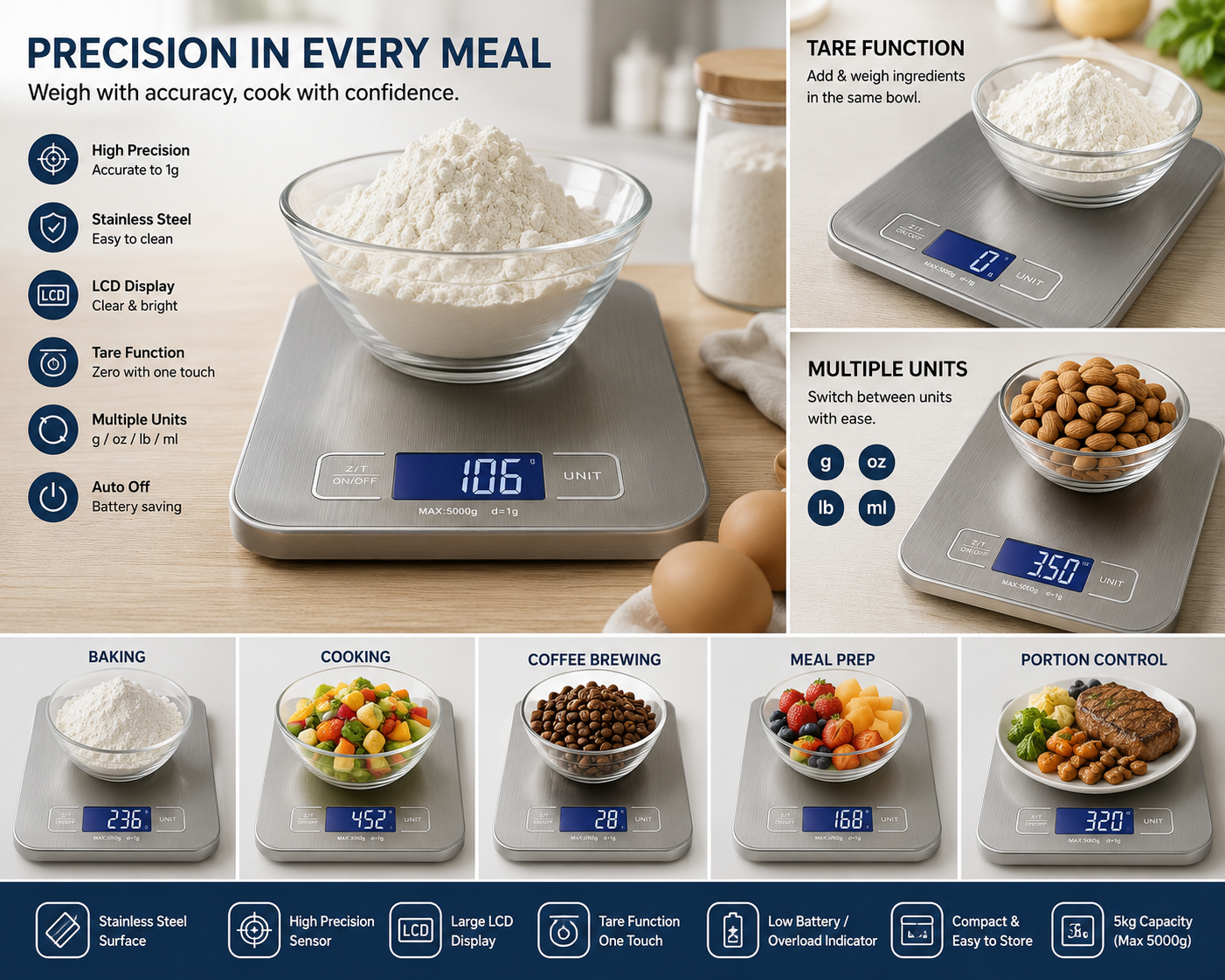 PrecisionPro Digital Kitchen Weighing Scale | Accurate Measurements for Cooking & Baking