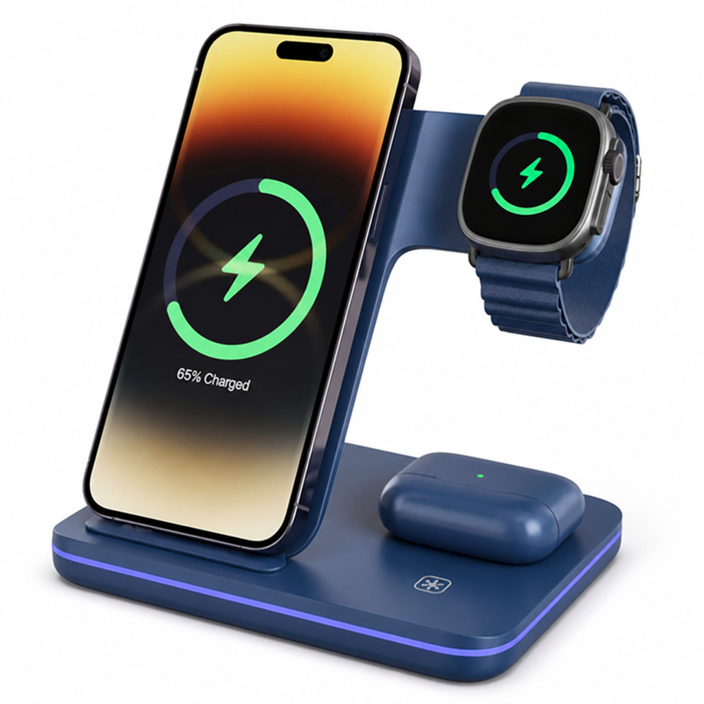 Multi-Device Charging Station (Phone, Smartwatch & Earbuds, 3-in-1)