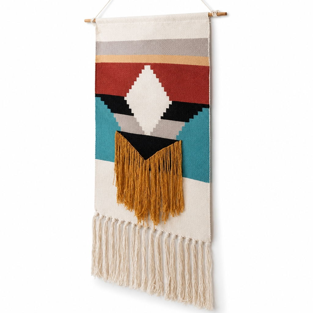 Handcrafted Geometric Tufted Cotton & Linen Wall Tapestry