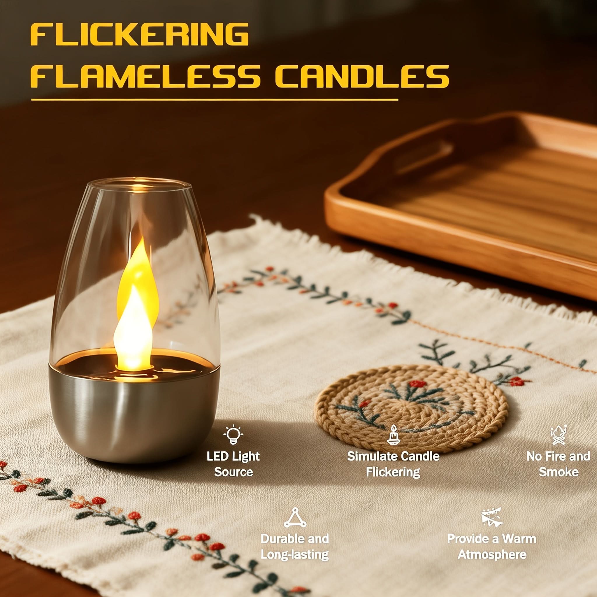 LumiGlow – Solar-Powered Stainless Steel Candle with Flickering Flame