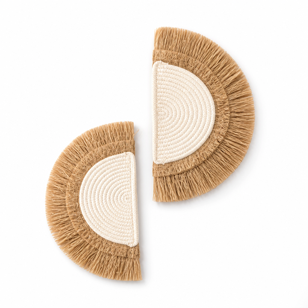 Handwoven Natural Straw & Cotton Wall Hanging