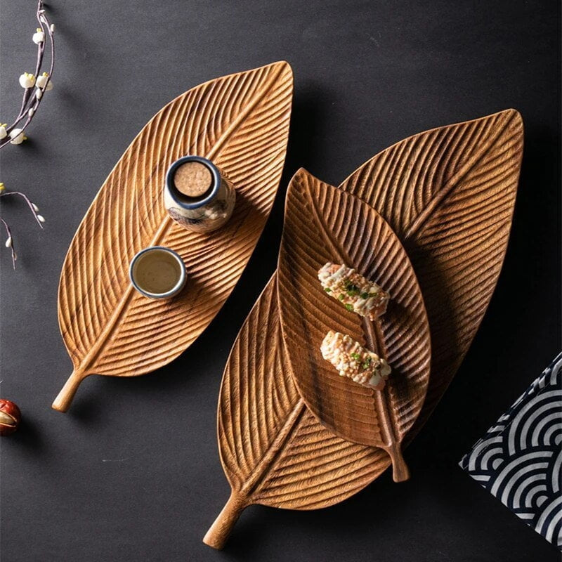 Nature-Inspired Leaf Serving Tray – Elegant Wood Design