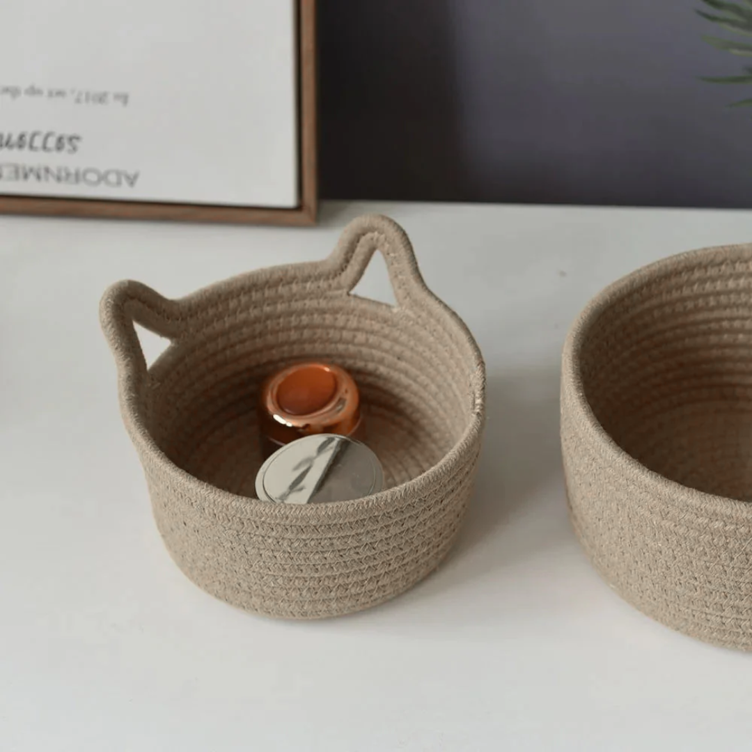 Charming Cat Ears Storage Basket for Desktop Organization