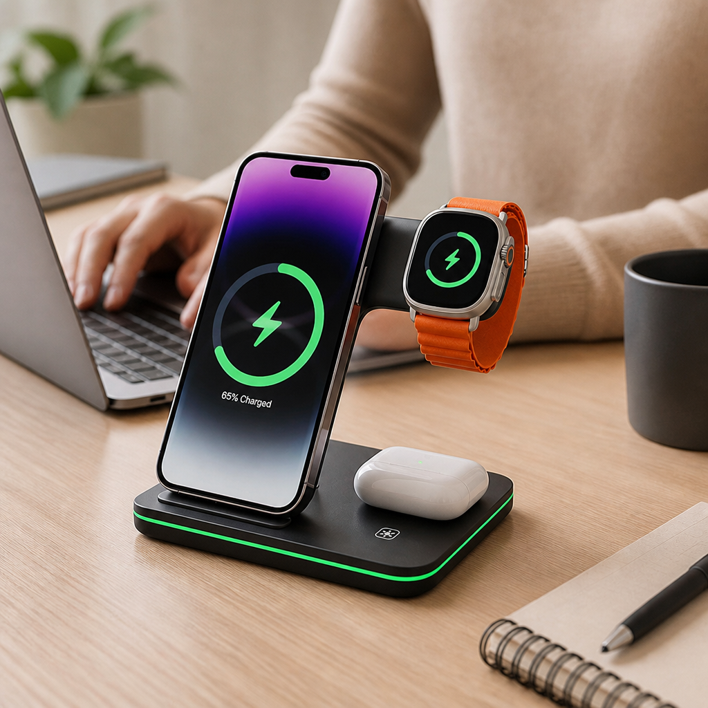 Multi-Device Charging Station (Phone, Smartwatch & Earbuds, 3-in-1)