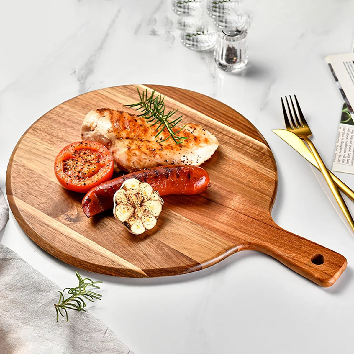Acacia Wood Round Serving and Cutting Board - Sienna Color