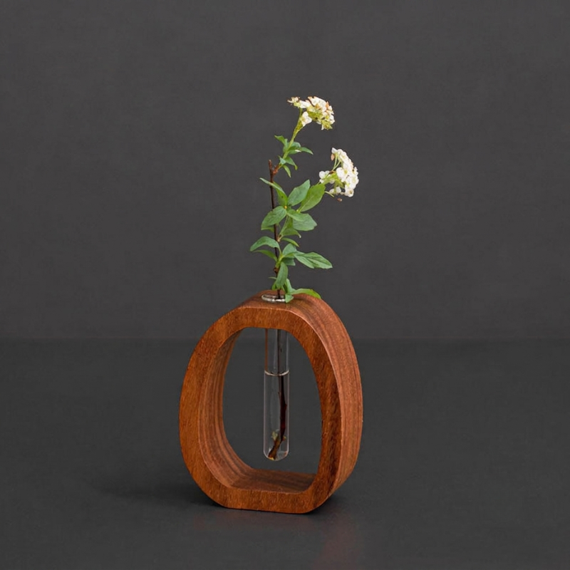 Elegant Wall-mounted Wooden Planter with Glass Hydroponic Tube