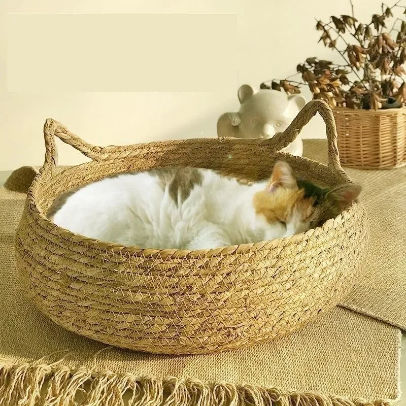 Cozy Handwoven Cat Retreat with Removable Comfort Pad