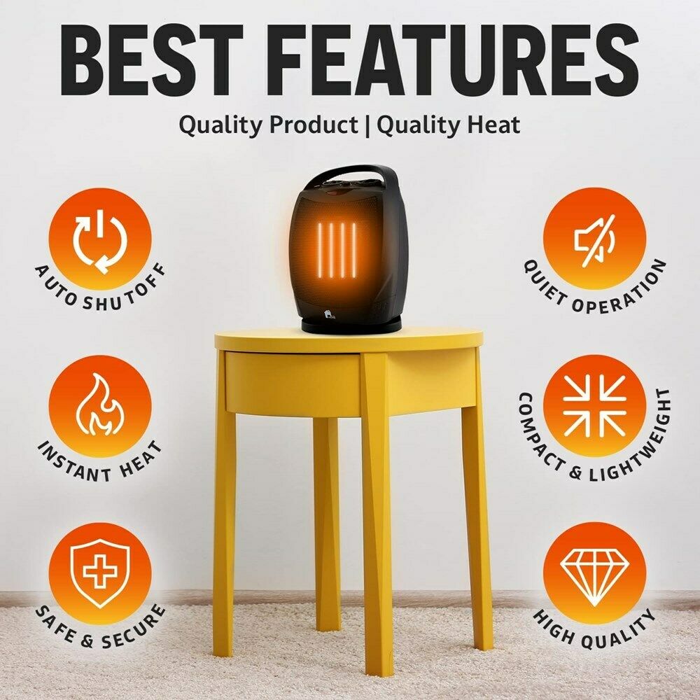 Compact Whisper-Quiet Oscillating Space Heater with Thermostat