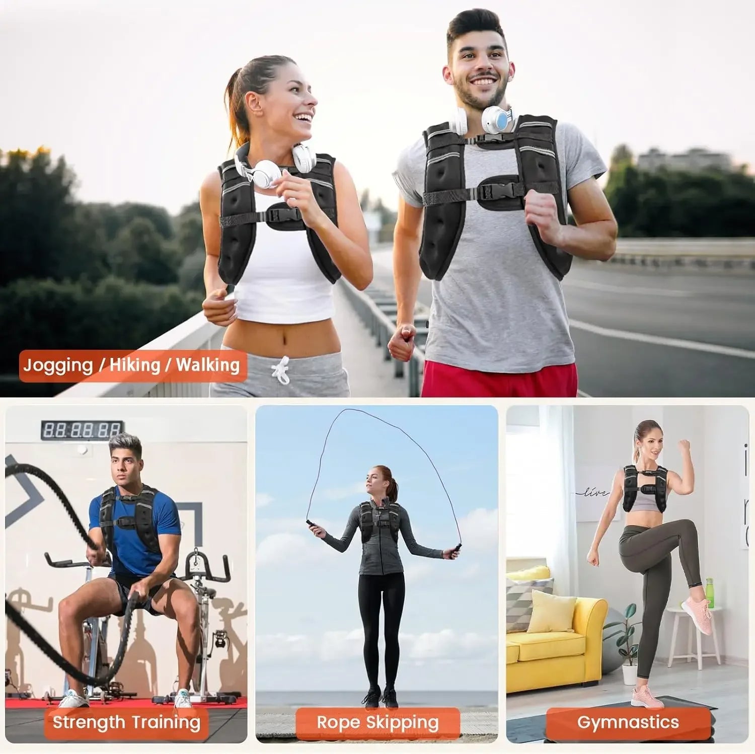 Versatile Fitness Vest with Reflective Trim and Adjustable Weight