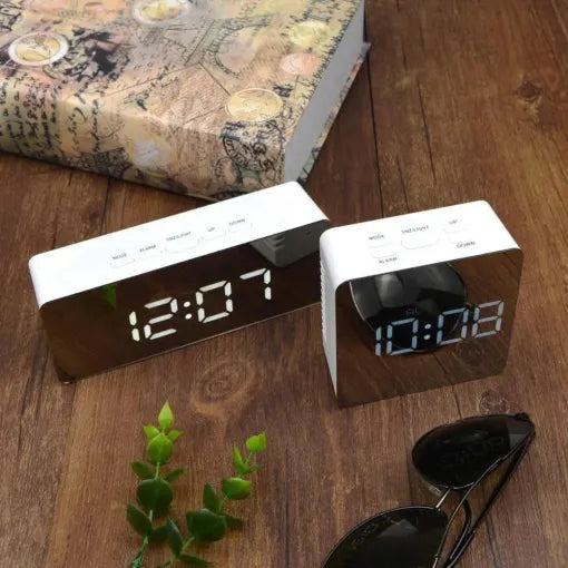 Sleek Smart Mirror Alarm Clock with Nightlight Functionality