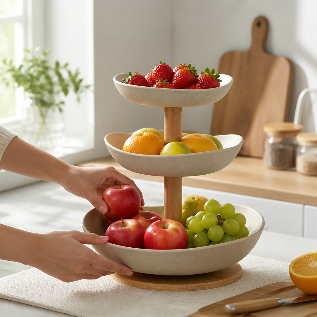 Space-Saving Tiered Plastic Fruit Bowl (2–3 Layers)