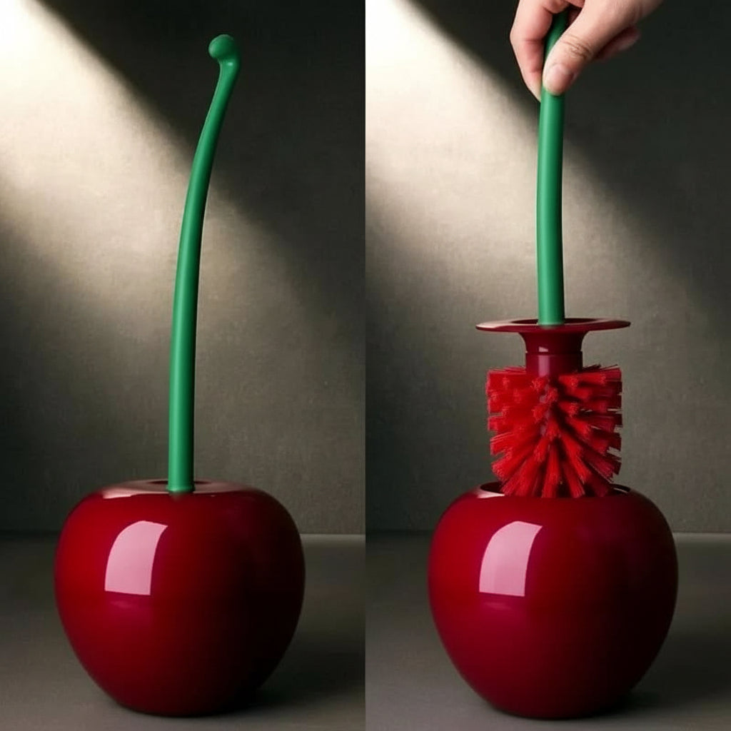 Playful Cherry-Inspired Toilet Brush & Holder Duo