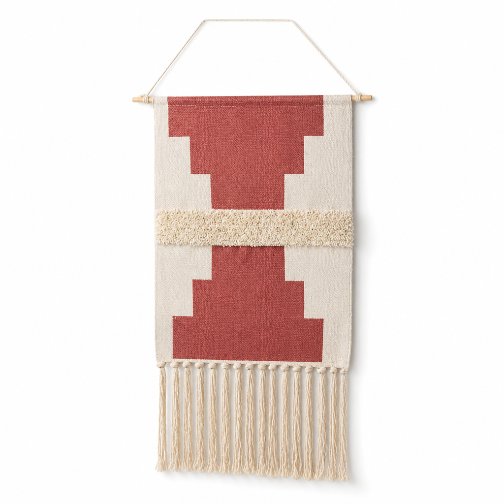Handcrafted Geometric Tufted Cotton & Linen Wall Tapestry