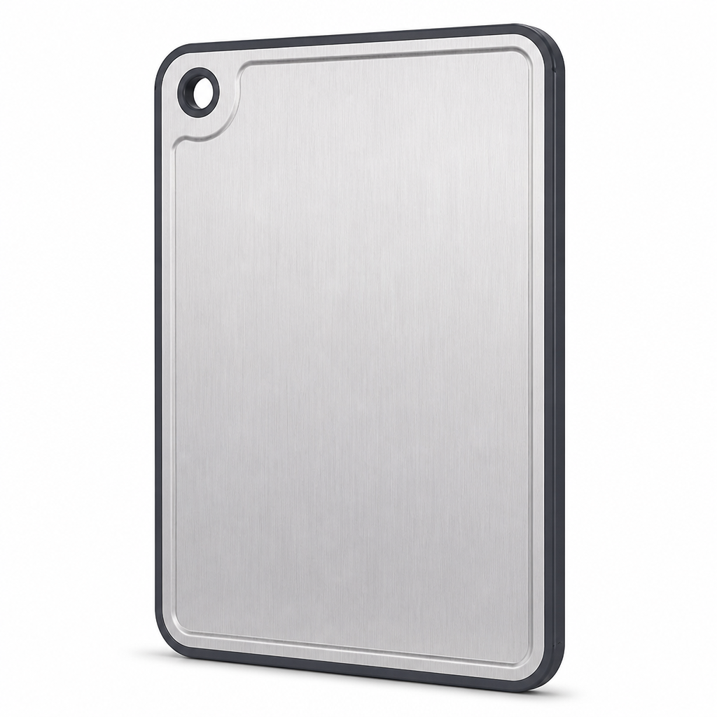 Dual-Sided Metal Top & Juice-Groove Cutting Board (Hanging Hole)